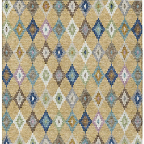 9' X 12' Gold And Teal Blue Aztec Washable Indoor Outdoor Area Rug