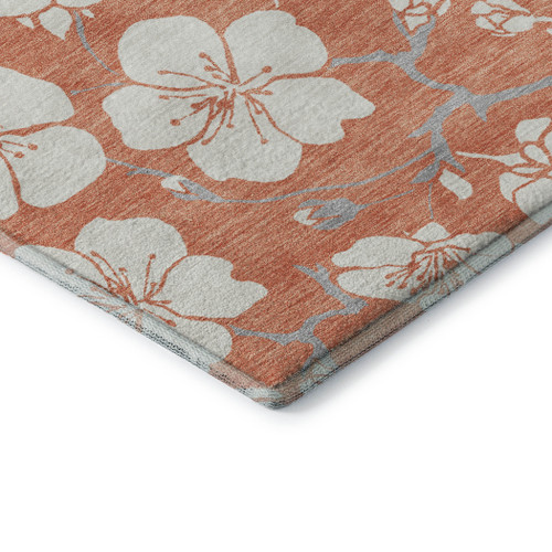 5' X 8' Coral And Ivory Floral Washable Area Rug With UV Protection