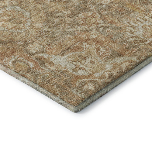 10' X 14' Khaki And Beige Damask Washable Area Rug With UV Protection