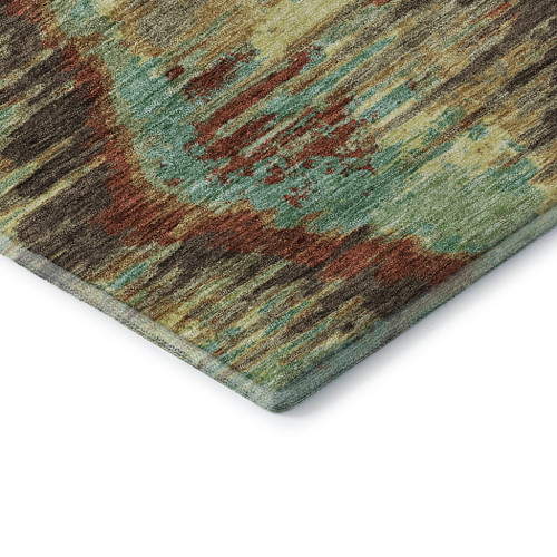 8' Brown Teal And Rust Diamond Washable Round Rug With UV Protection