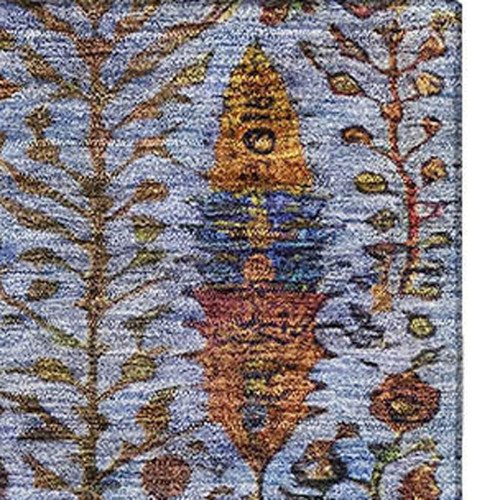 9' X 12' Blue And Red Floral Vines Washable Area Rug With UV Protection
