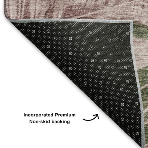 9' X 12' Olive Green And Blush Floral Washable Area Rug With UV Protection