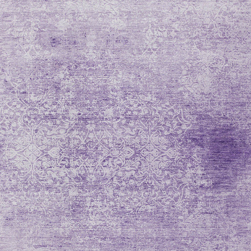 10' X 14' Lilac And Ivory Floral Medallion Washable Indoor Outdoor Area Rug