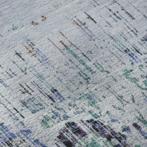 9' X 12' Blue Green And Charcoal Oriental Washable Area Rug With UV Protection