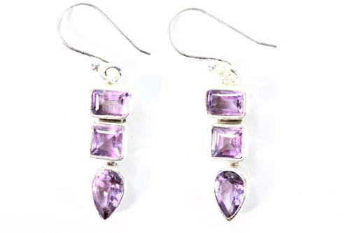 Three Tier Amethyst Hook Earrings