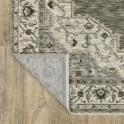 3' X 5' Gray And Beige Medallion Area Rug With Fringe