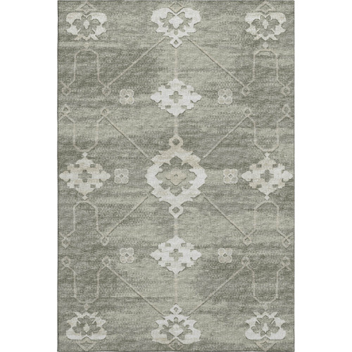 3' X 5' Olive Green And Ivory Floral Medallion Washable Area Rug With UV Protection