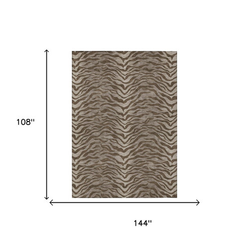9' X 12' Chocolate And Brown Animal Print Washable Indoor Outdoor Area Rug