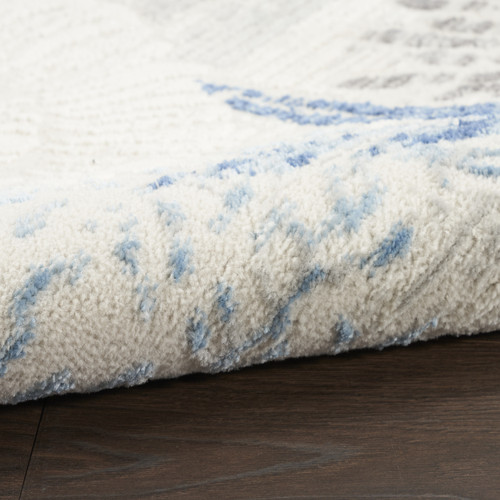 5' Ivory Blue And Gray Seashell and Coral Non Skid Square Rug