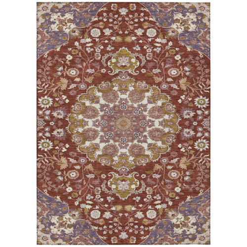 3' X 5' Burgundy And Red Damask Washable Indoor Outdoor Area Rug