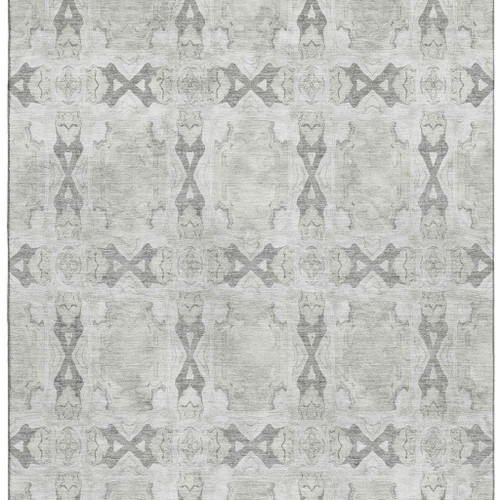3' X 5' Ivory And Gray Floral Medallion Washable Area Rug With UV Protection