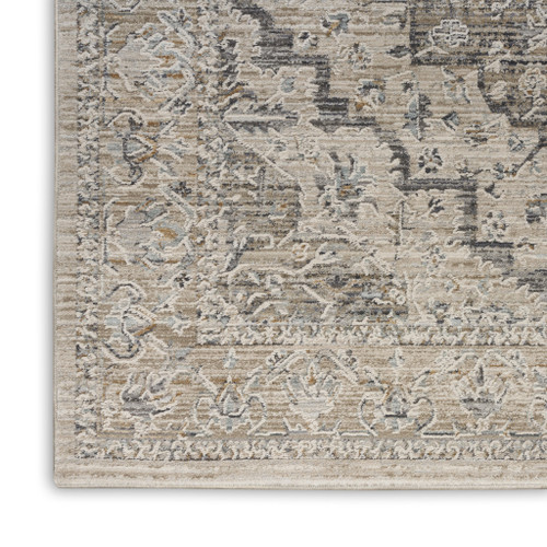 10' Ivory Black And Taupe Medallion Distressed Runner Rug With Fringe
