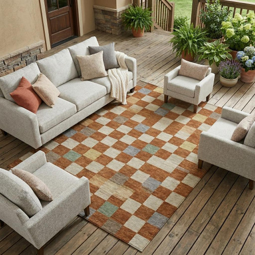9' X 12' Orange And Gold Geometric Washable Indoor Outdoor Area Rug