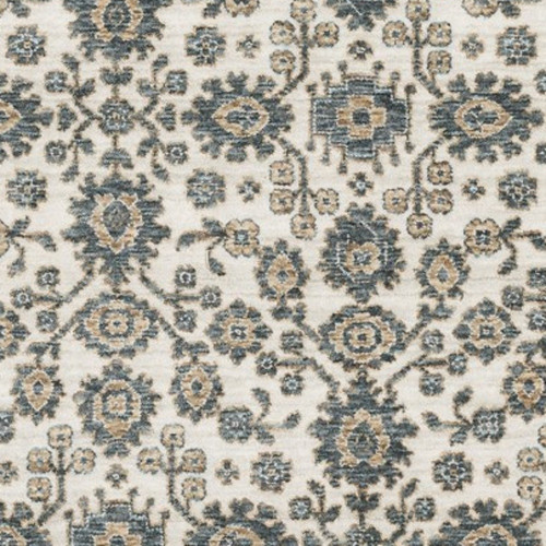 7' X 10' Ivory And Blue Floral Area Rug With Fringe