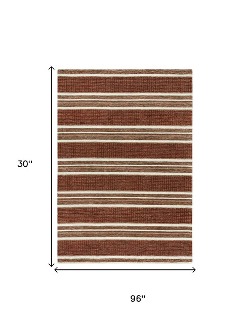8' Rust And Orange Wool Striped Hand Tufted Area Rug