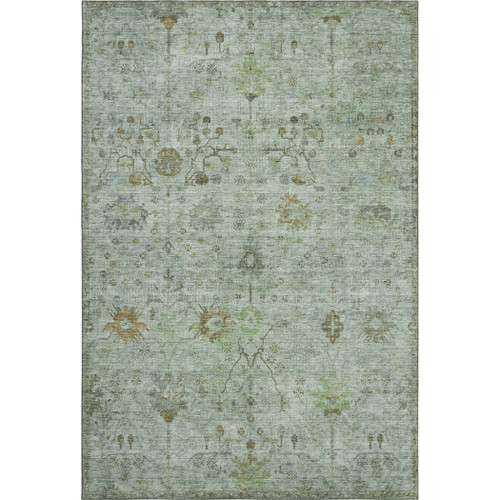 9' X 12' Artichoke Green Copper And Gray Oriental Washable Area Rug With UV Protection