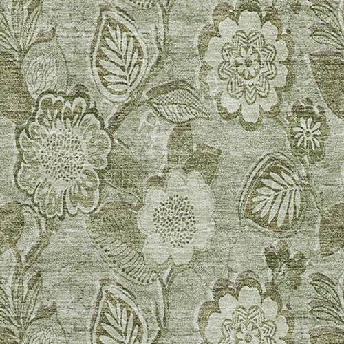 8' X 10' Artichoke Green And Fern Green Floral Washable Area Rug With UV Protection