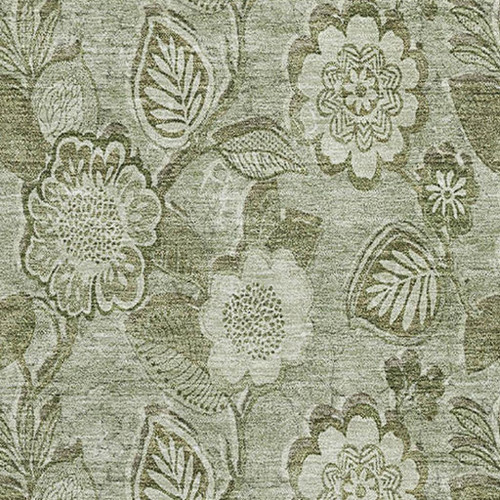 8' X 10' Artichoke Green And Fern Green Floral Washable Area Rug With UV Protection