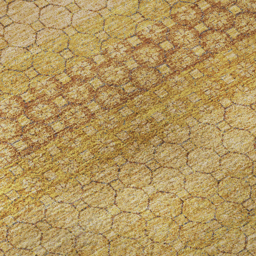 10' X 14' Wheat Gold And Beige Striped Washable Area Rug With UV Protection