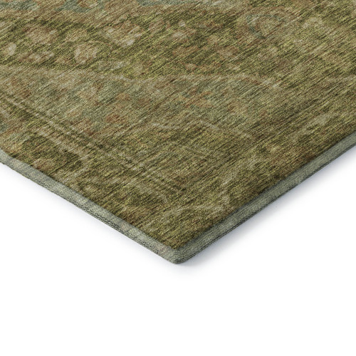 9' X 12' Artichoke Green And Beige Oriental Washable Area Rug With UV Protection