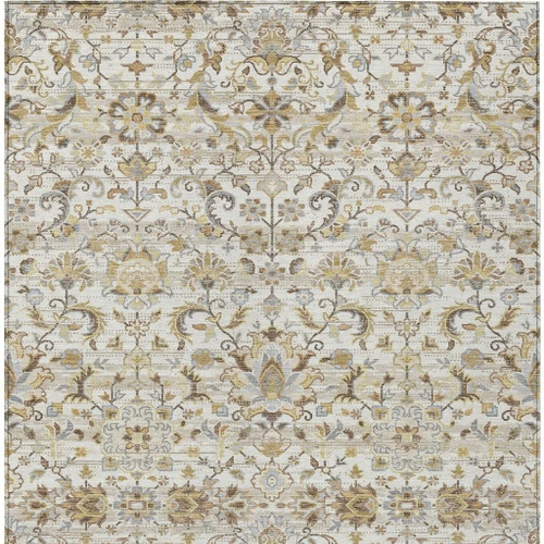 10' X 14' Ivory And Beige Floral Medallion Washable Indoor Outdoor Area Rug