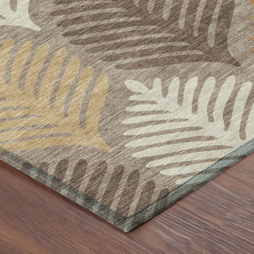 10' X 14' Taupe And Beige Floral Washable Indoor Outdoor Area Rug