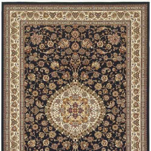 10' X 13' Ivory And Dark Blue Medallion Area Rug With Fringe
