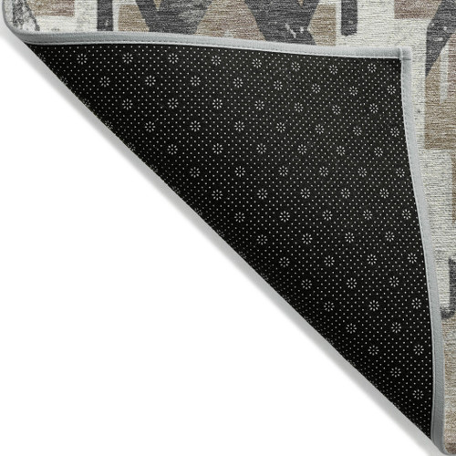 8' Taupe And Gray Round Aztec Washable Indoor Outdoor Area Rug