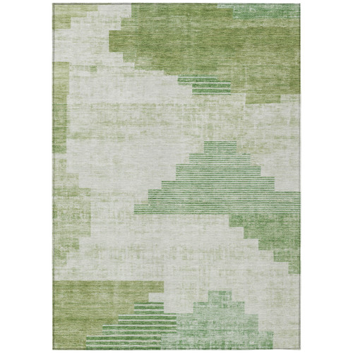 3' X 5' Sage Ivory And Olive Green Geometric Washable Indoor Outdoor Area Rug