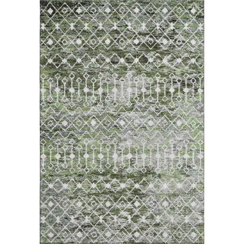 5' X 8' Olive Green Ivory And Gray Geometric Washable Area Rug With UV Protection