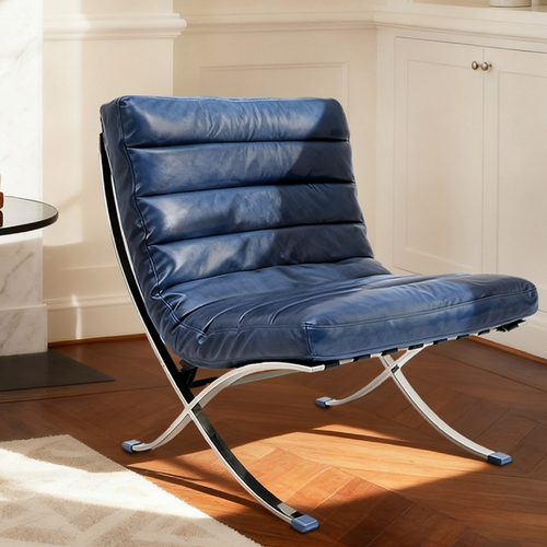 Tufted Leather and Upholstered Folding Lounge Chair