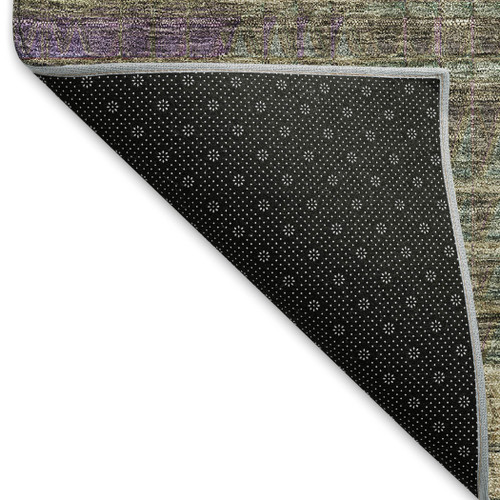 8' Plum Green And Brown Abstract Geometric Washable Round Rug With UV Protection