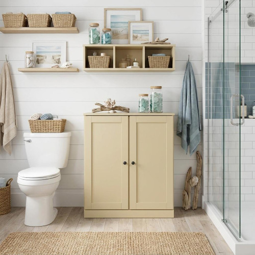 32" Yellow Solid Wood Shaker Style Double Door Linen Cabinet