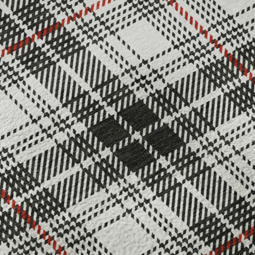 5' X 8' Black Red And Ivory Plaid Washable Area Rug With UV Protection