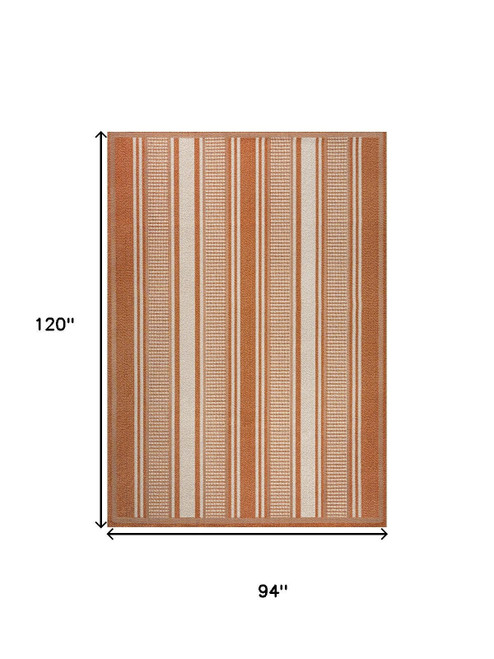 8' X 10' Orange And Cream Striped Indoor Outdoor Area Rug