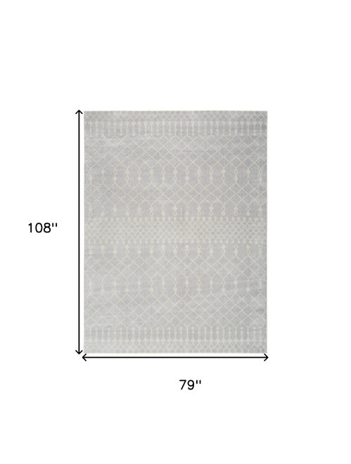 7' X 9' Gray and Ivory Moroccan Power Loom Washable Area Rug