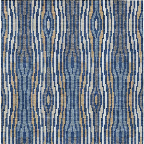 8' X 10' Blue And Denim Blue Abstract Washable Indoor Outdoor Area Rug