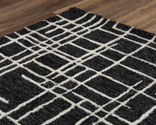 5' X 8' Black And Ivory Wool Geometric Hand Tufted Area Rug