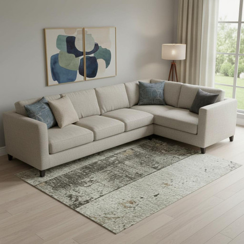 10' X 14' Beige And Gray Striped Washable Area Rug With UV Protection