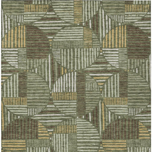 8' X 10' Olive Green And Khaki Geometric Washable Indoor Outdoor Area Rug
