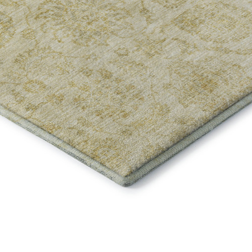 10' X 14' Gold And Beige Damask Washable Area Rug With UV Protection