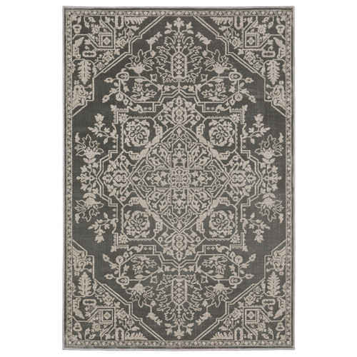 5' X 8' Gray And Light Gray Oriental Area Rug