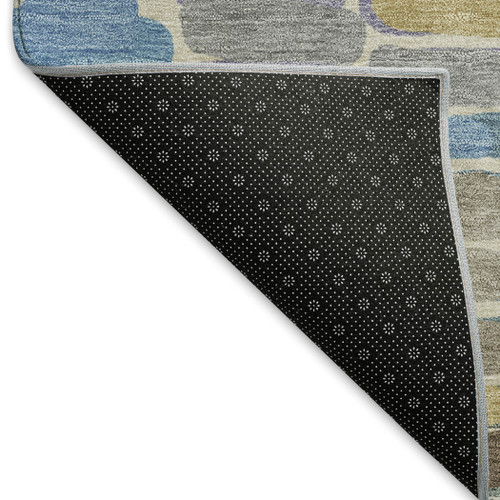 3' X 5' Denim Blue Wheat And Beige Abstract Washable Indoor Outdoor Area Rug