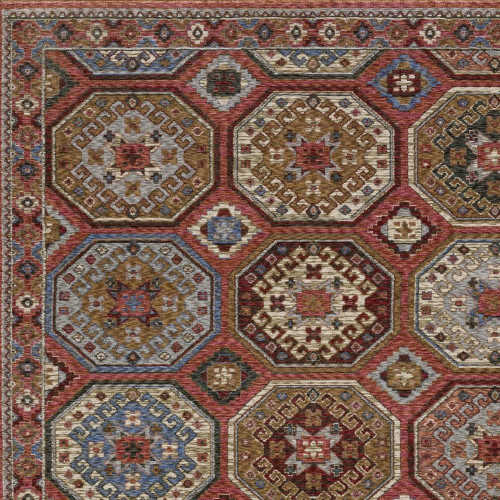 5' X 8' Pink And Red Medallion Area Rug With Fringe