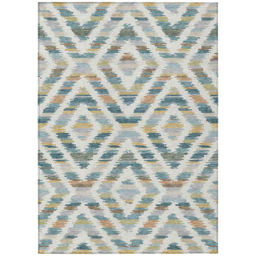 8' X 10' Teal Blue And Copper Tribal Washable Indoor Outdoor Area Rug
