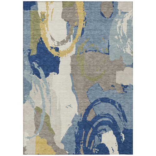 3' X 5' Blue And Green Abstract Washable Indoor Outdoor Area Rug