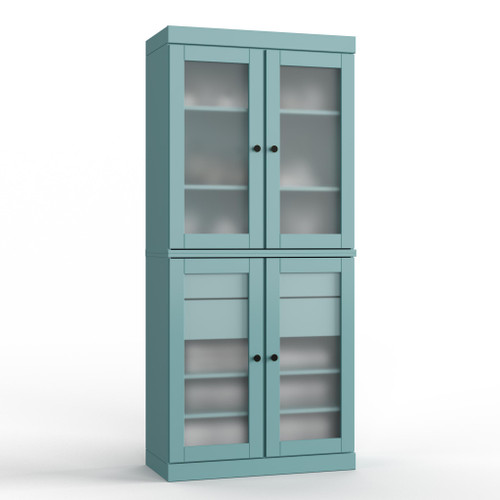 32" Aqua Solid Wood Glass Panel Inlay Double Door Linen Cabinet