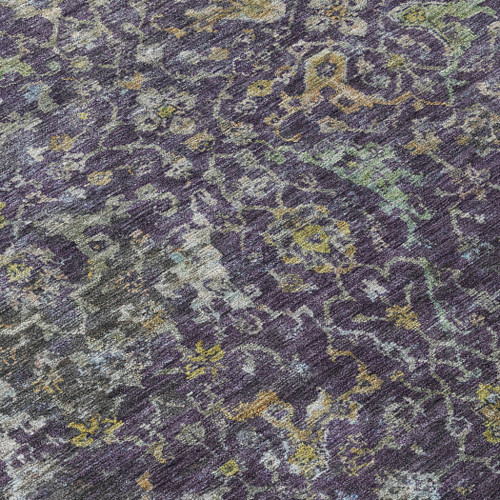10' X 14' Plum And Gray Damask Washable Indoor Outdoor Area Rug
