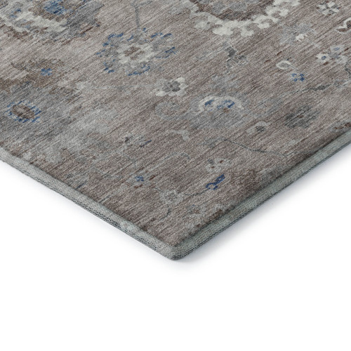 10' X 14' Taupe Blue And Beige Oriental Washable Area Rug With UV Protection
