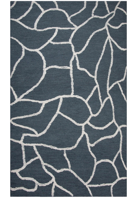 5' X 8' Blue And Ivory Wool Abstract Hand Tufted Area Rug